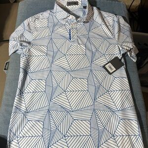 G/FORE Blue and White Geometric Polo Shirt